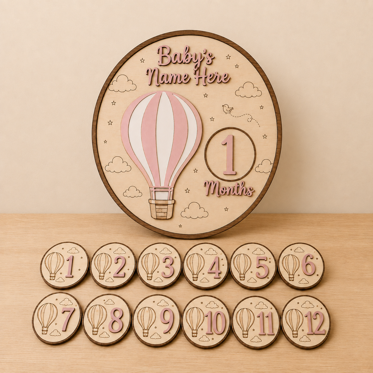 Little Girls Hot Air Balloon Milestone Plaque
