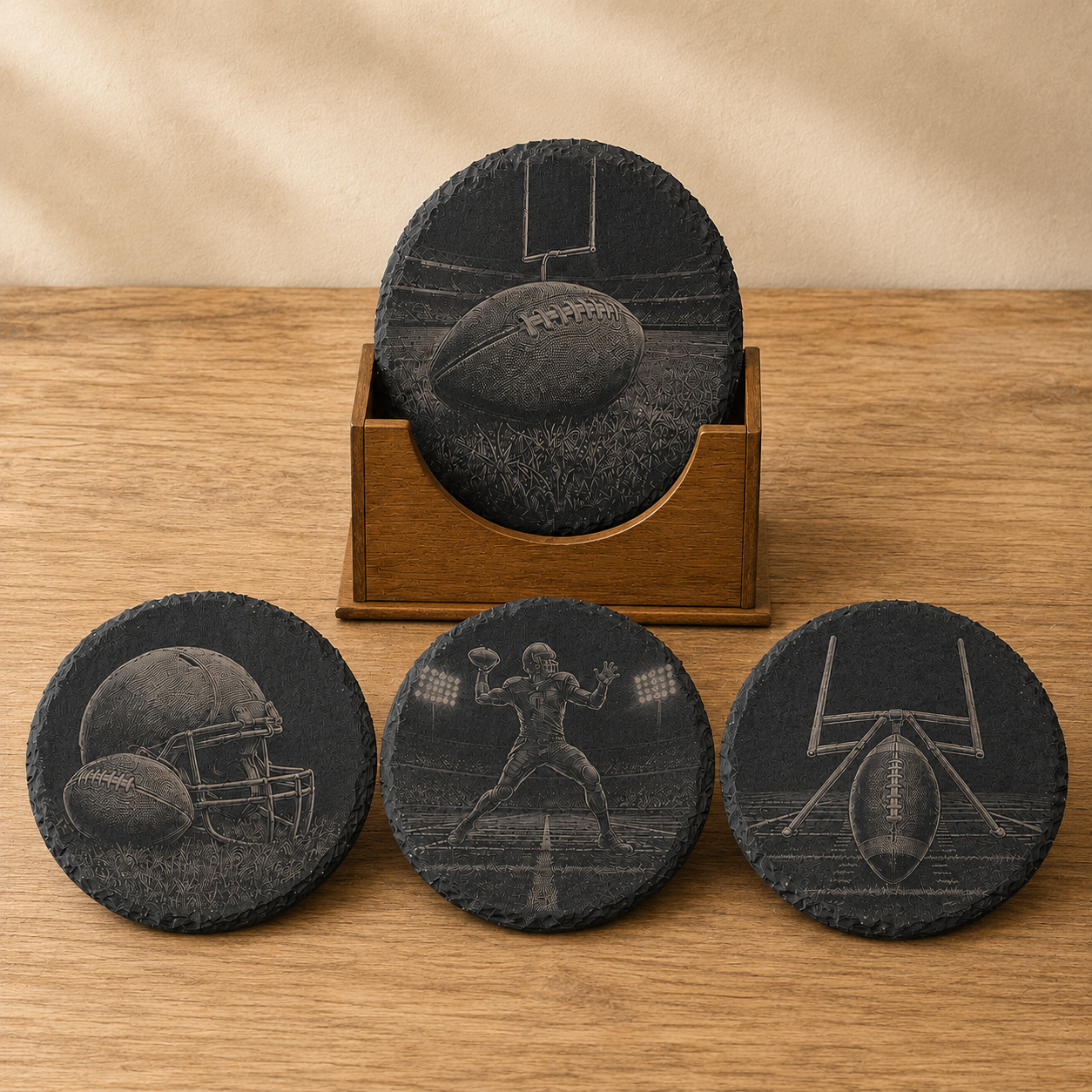 Football-Themed Slate Coaster Set