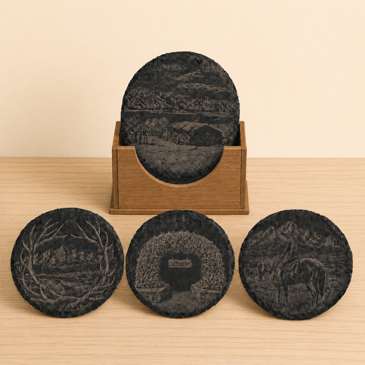 Jackson Hole Engraved Slate Coaster Set