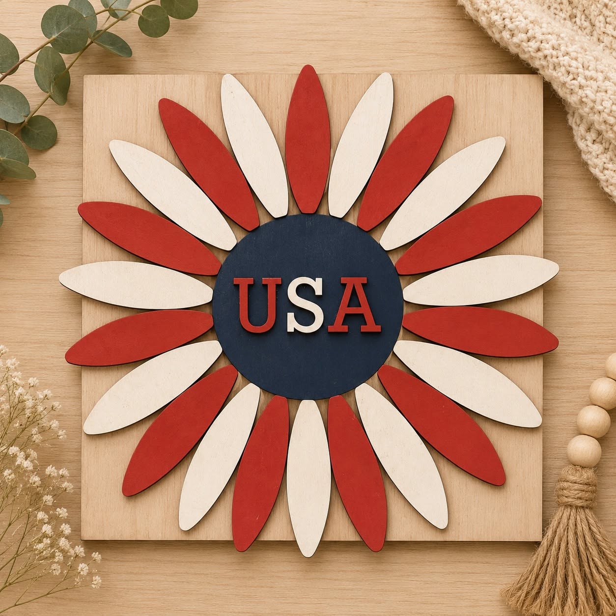 Patriotic USA Sunflower Wooden Plaque