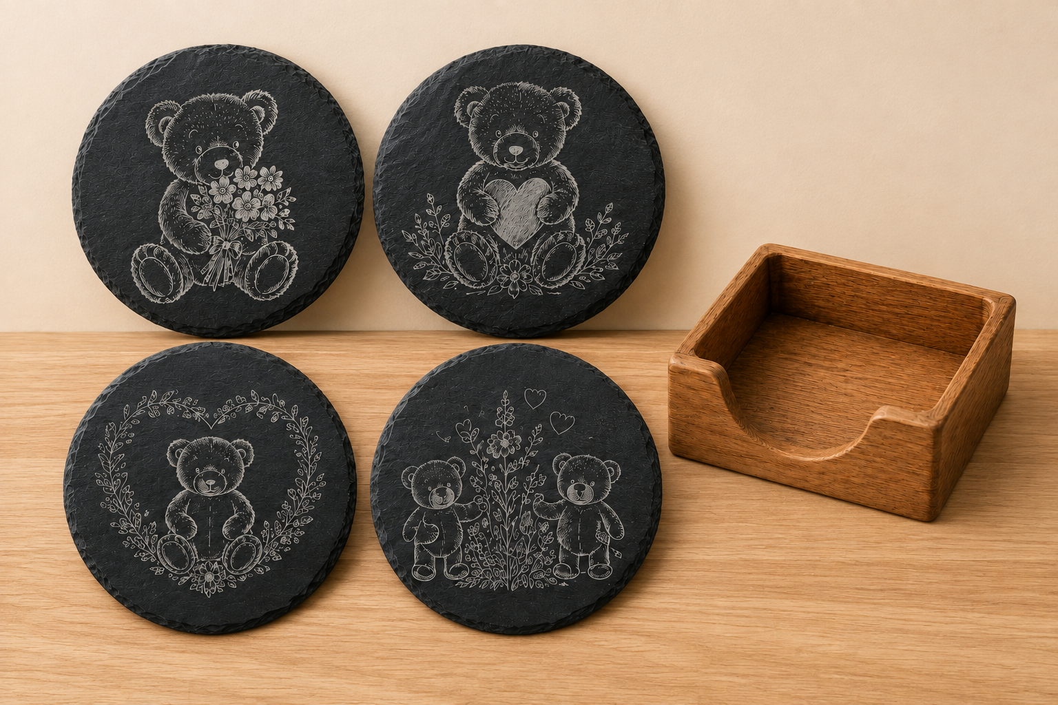 Custom Teddy Bear Slate Coasters