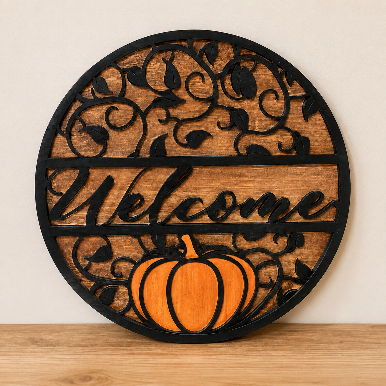 Fall Welcome Pumpkin Multilayered Plaque