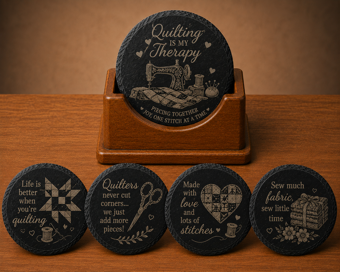 Quilting-Inspired Slate Coaster Set