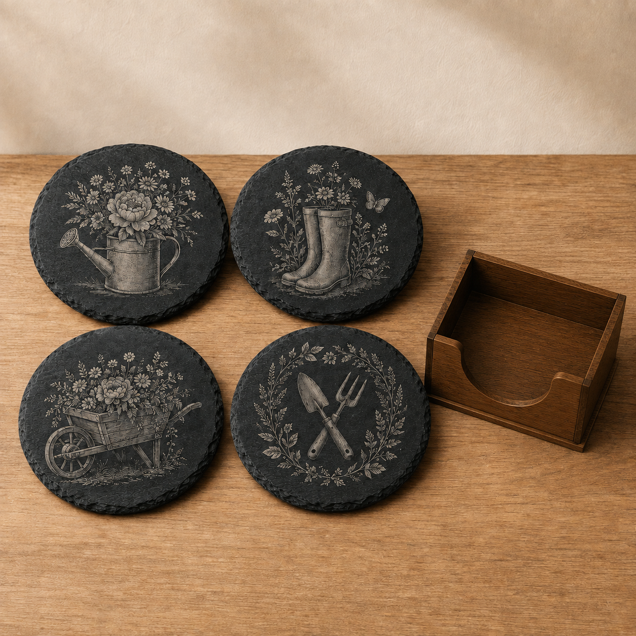 Garden-Inspired Slate Coaster Set