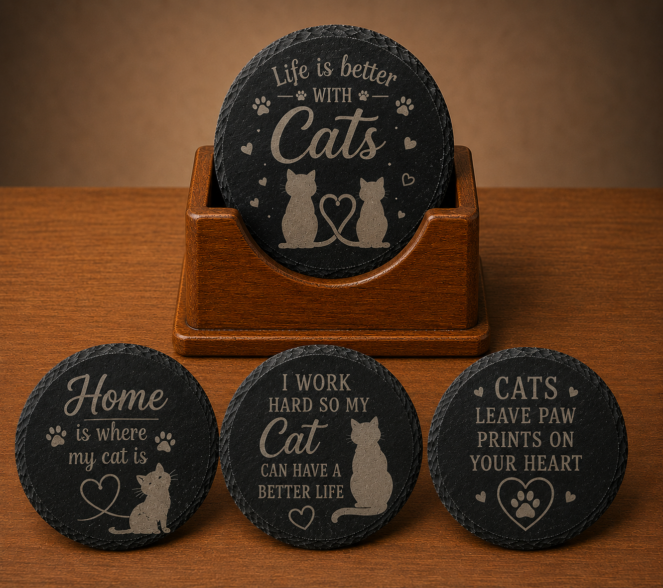 Cat Lovers Slate Coaster Set