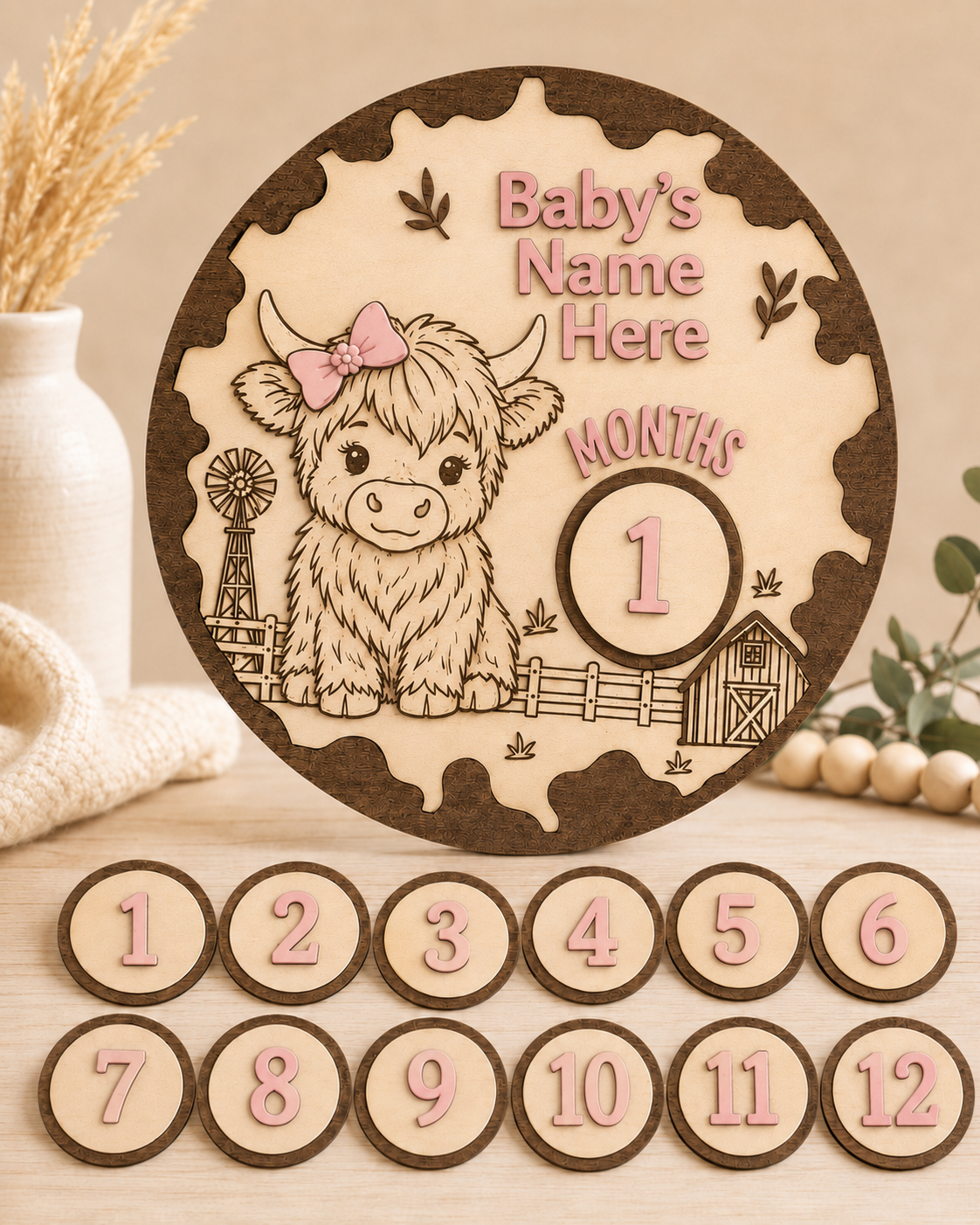 Little Girl Highland Cow Milestone Plaque