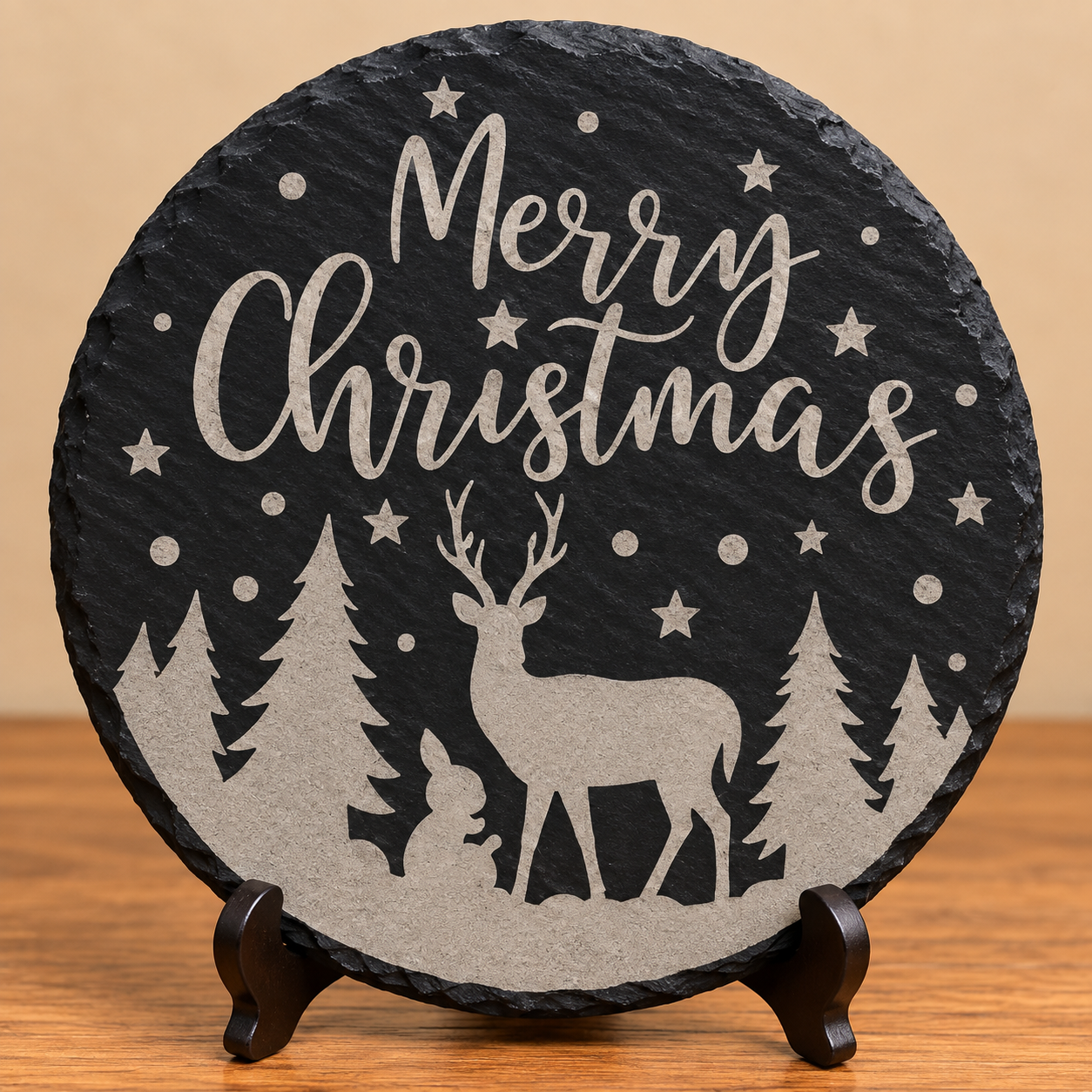Merry Christmas Woodland Slate Plaque