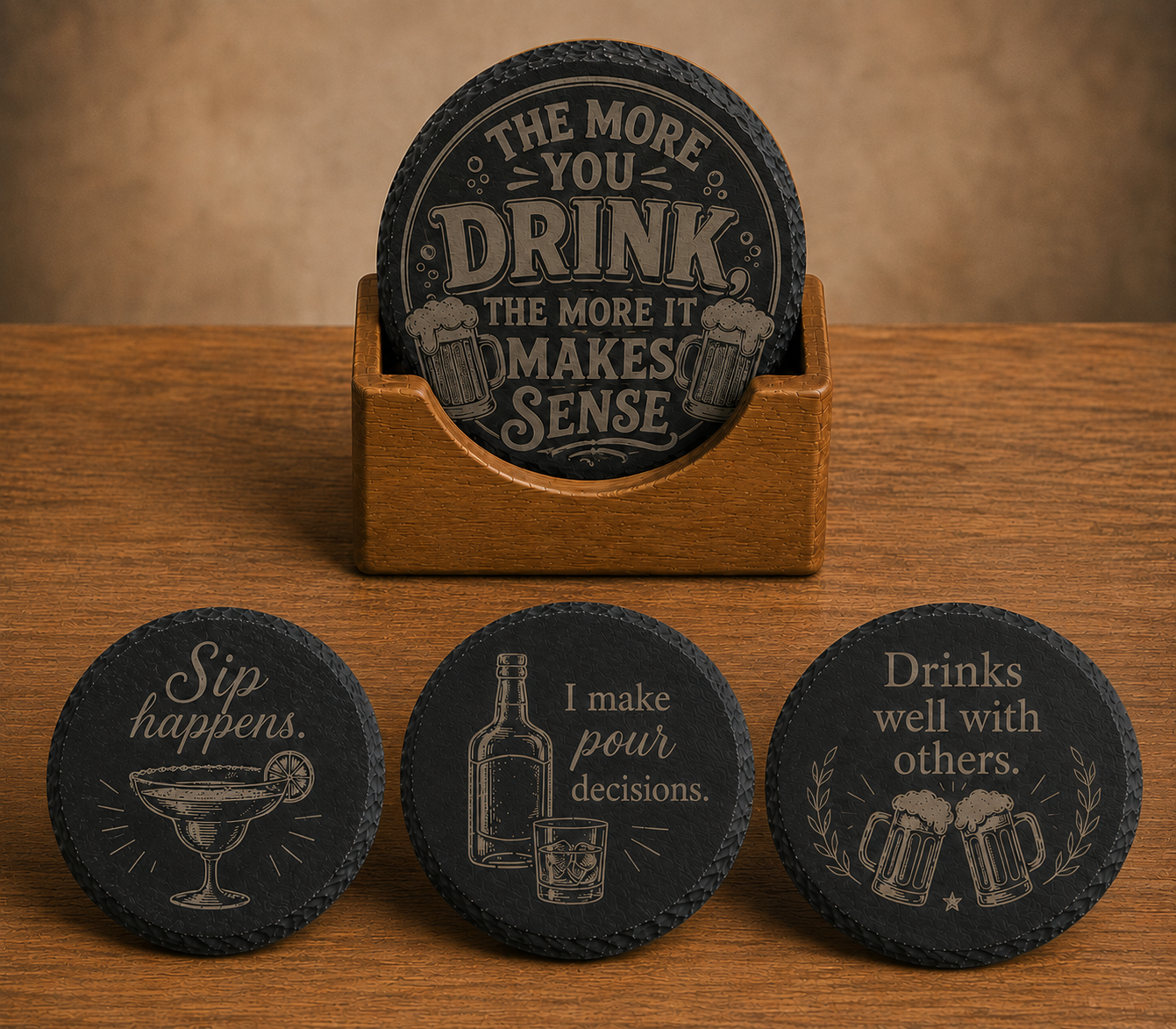 Humorous Drinking Slate Coaster Set