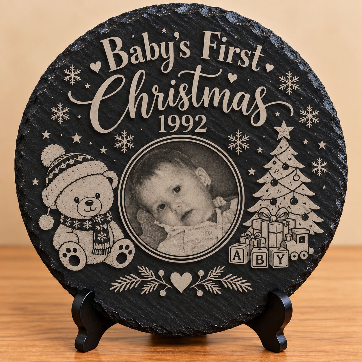 Baby’s First Christmas Engraved Photo Slate Plaque