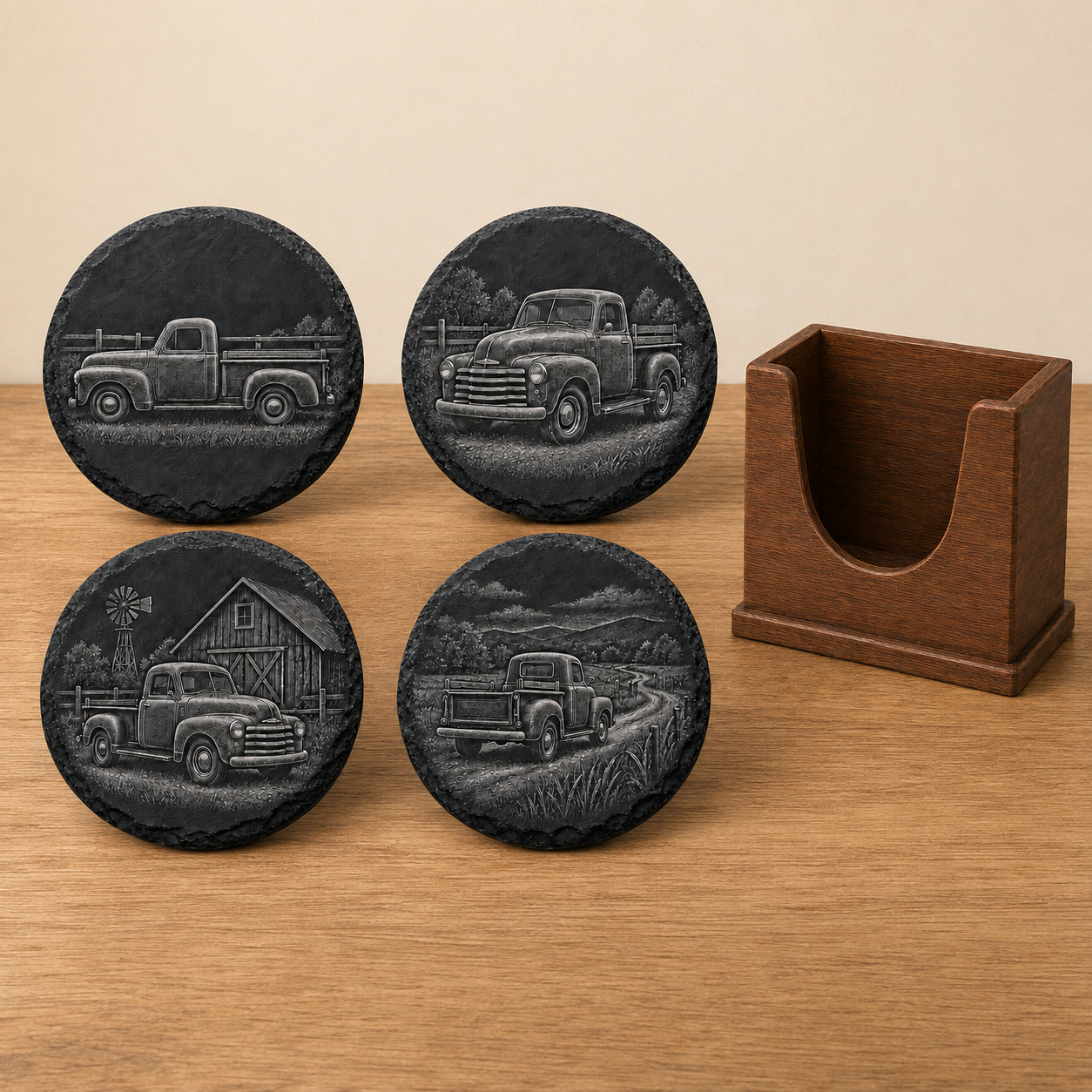 Custom Vintage Truck Slate Coaster Set