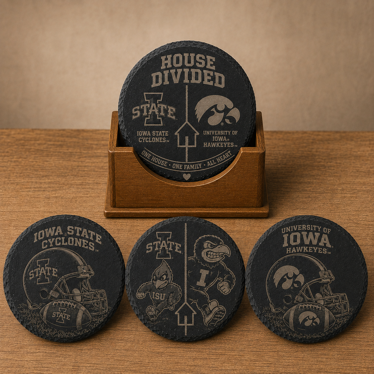 Iowa House Divided Slate Coaster Set