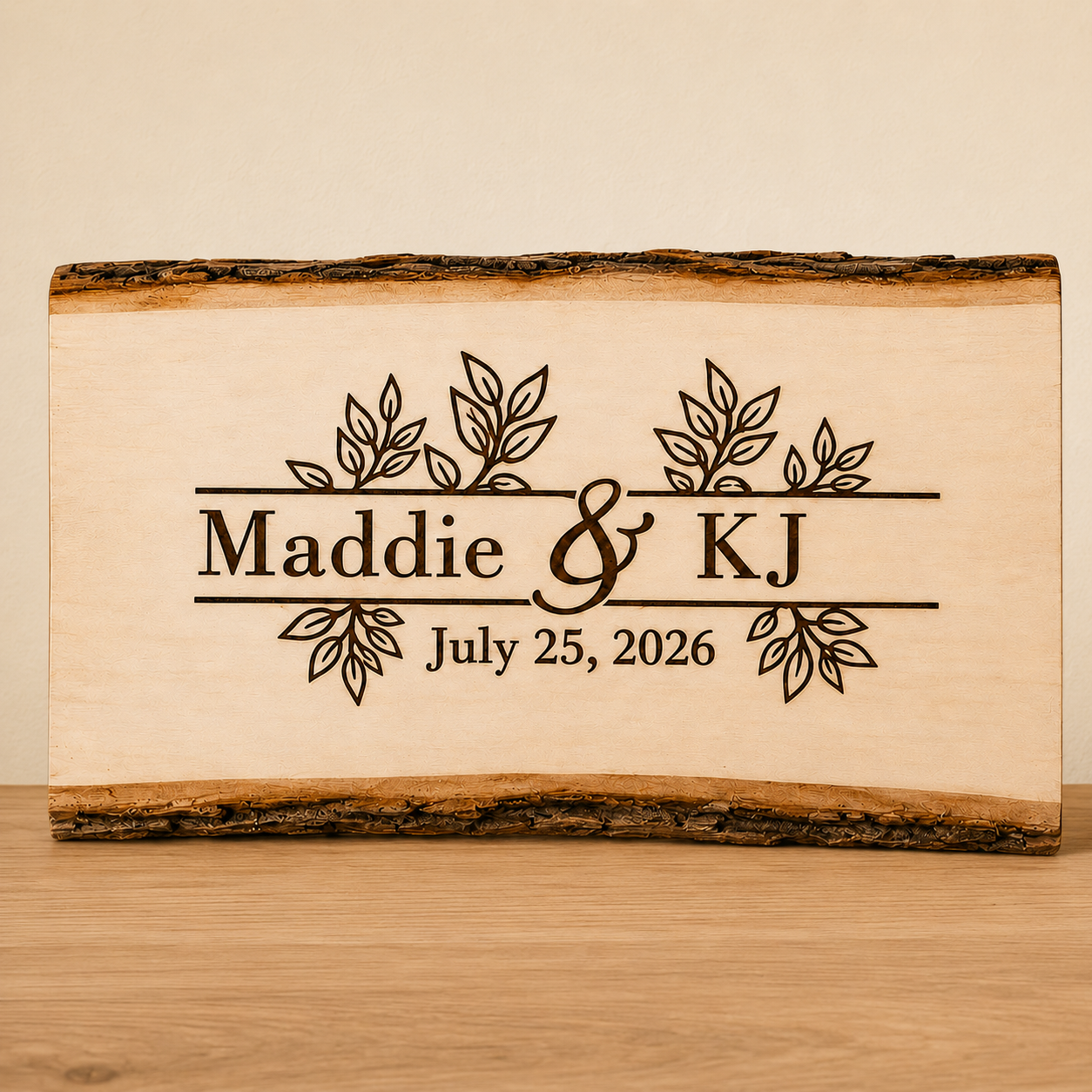 Personalized Engraved Wedding Wood-Slab Plaque