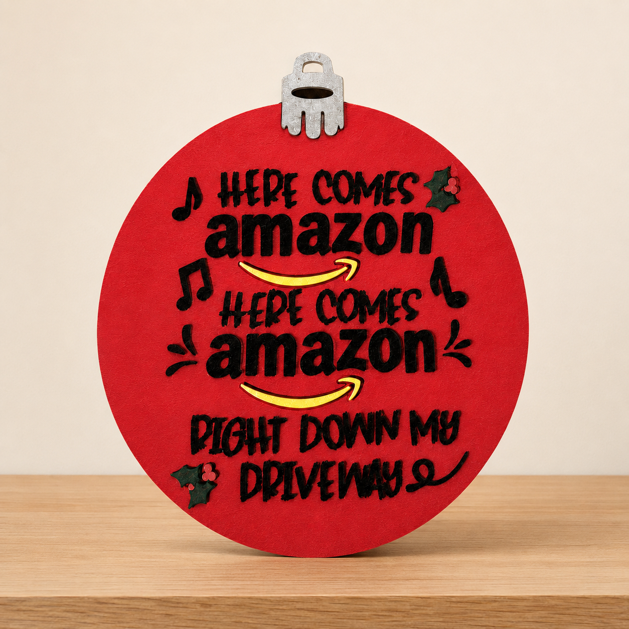 Here Comes Amazon Christmas Bulb Plaque