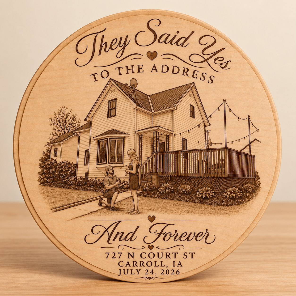 “They Said Yes to the Address… And Forever” Engraved House Closing & Proposal Plaque